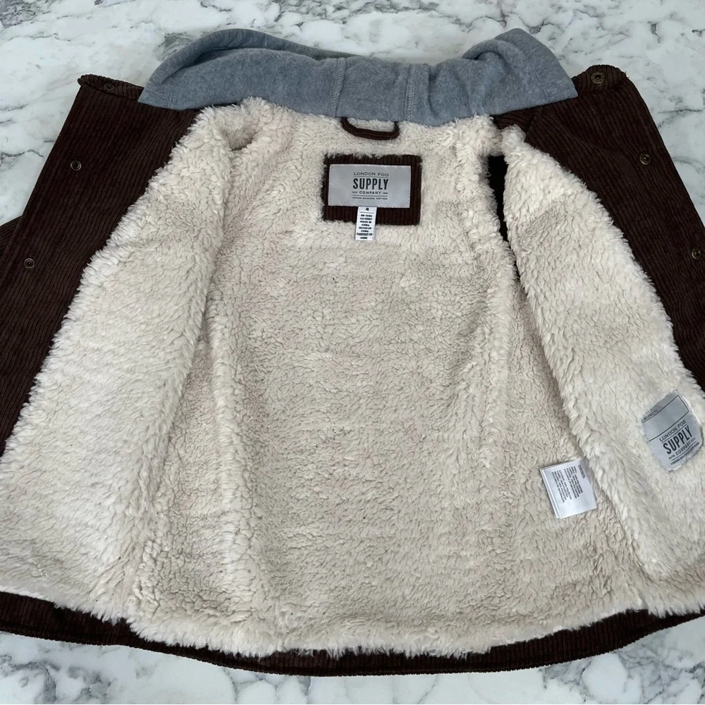 London Fog boys corduroy jacket shacket hooded fleece lined youth size 4